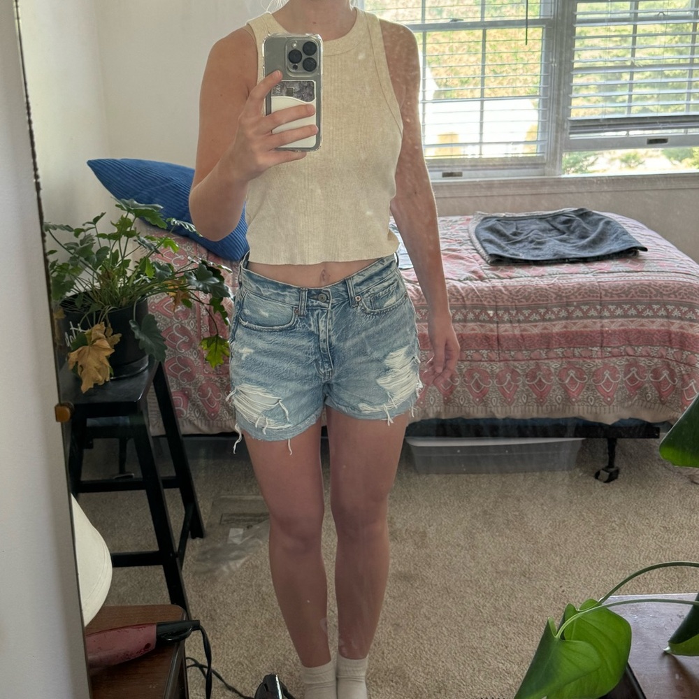 Distressed / ripped denim jean shorts - light wash